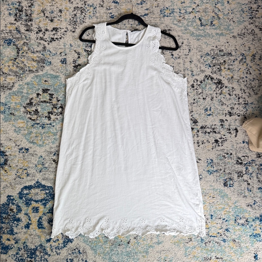 J. Crew White Sleeveless Eyelet-Trim Dress
